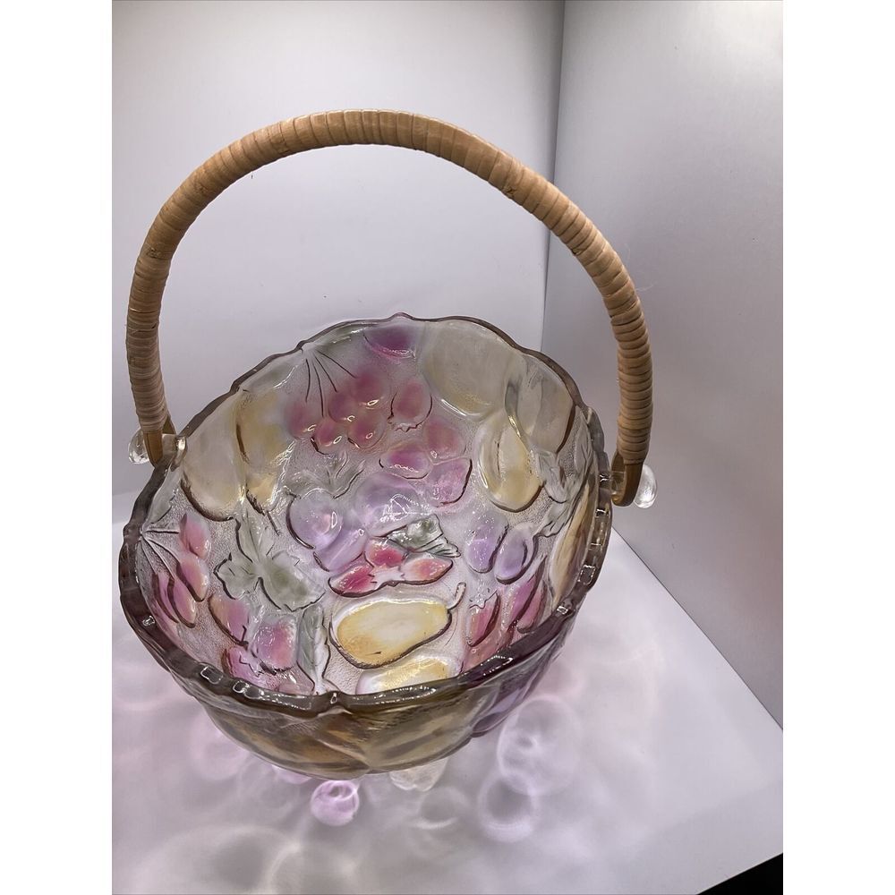 Vintage Mikasa Colorful Oval Embossed Fruit Basket Bowl with Bamboo Handle‎ - Picture 5 of 6